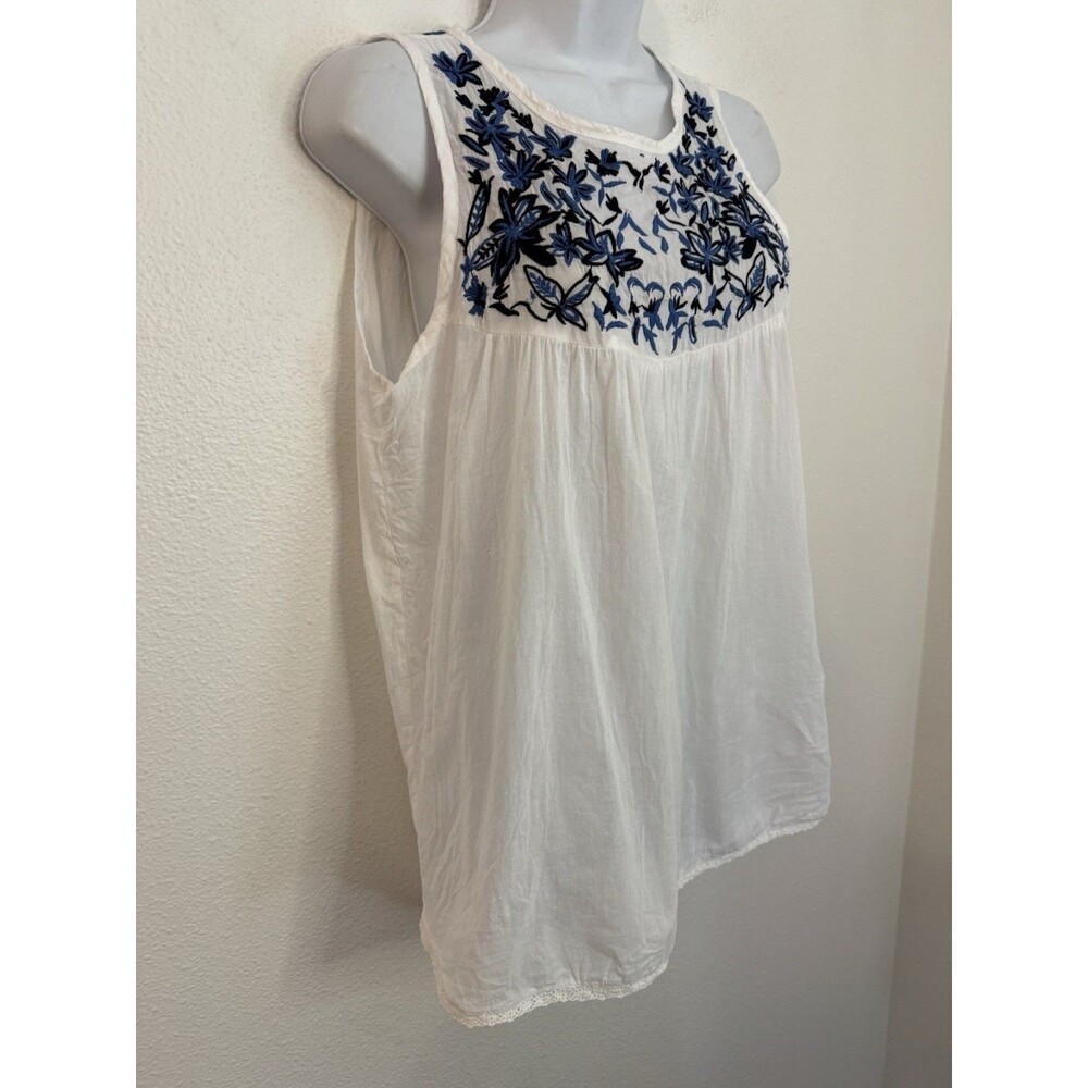 Earthbound Trading Co Blouse Size XL Flowy Boho Kimono Sleeveless Blue White EUC - Picture 3 of 8